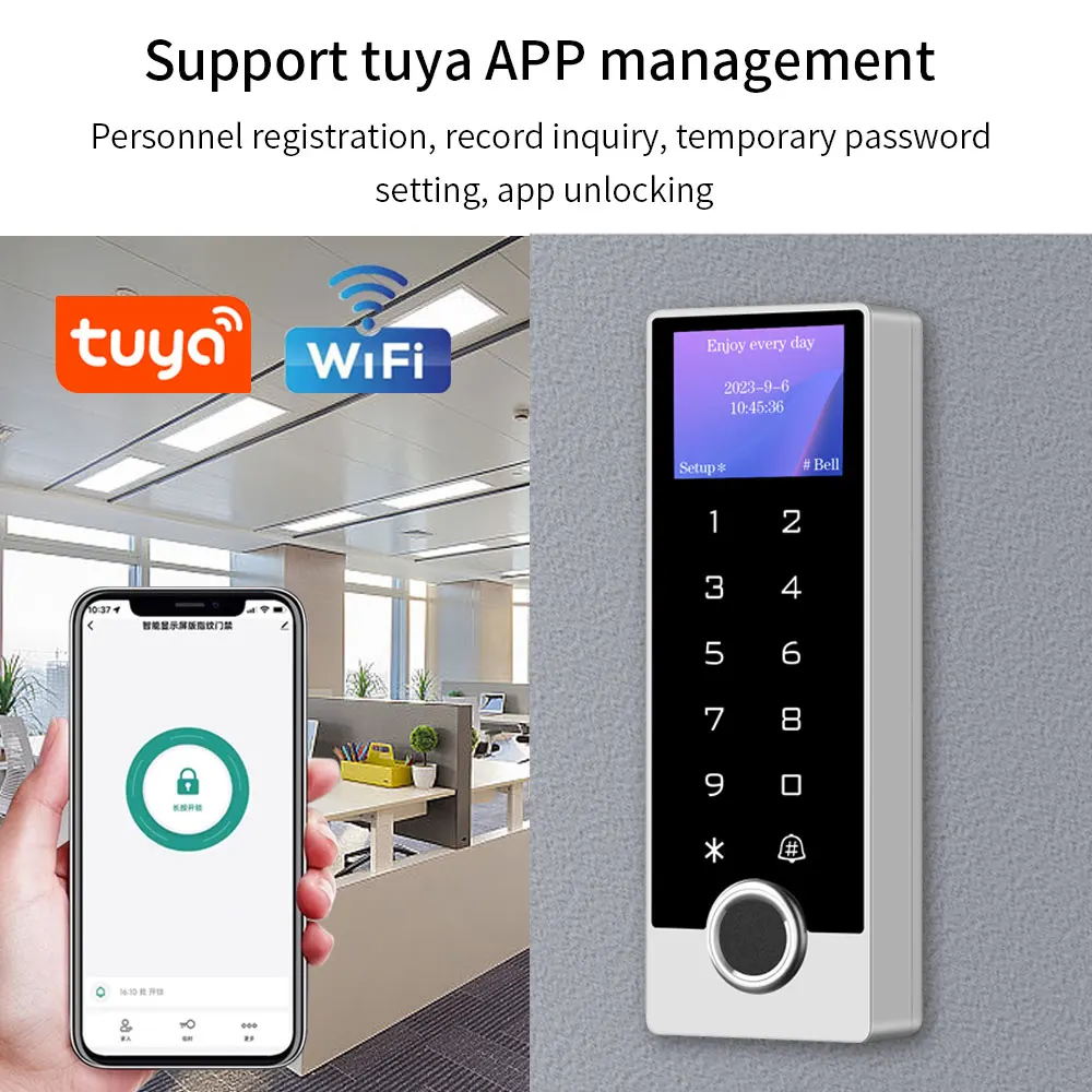 WIFI Tuya app Fingerprint Access Controller Zinc Keypad Waterproof RFID Standalone Biometric Door Access Control System With LCD