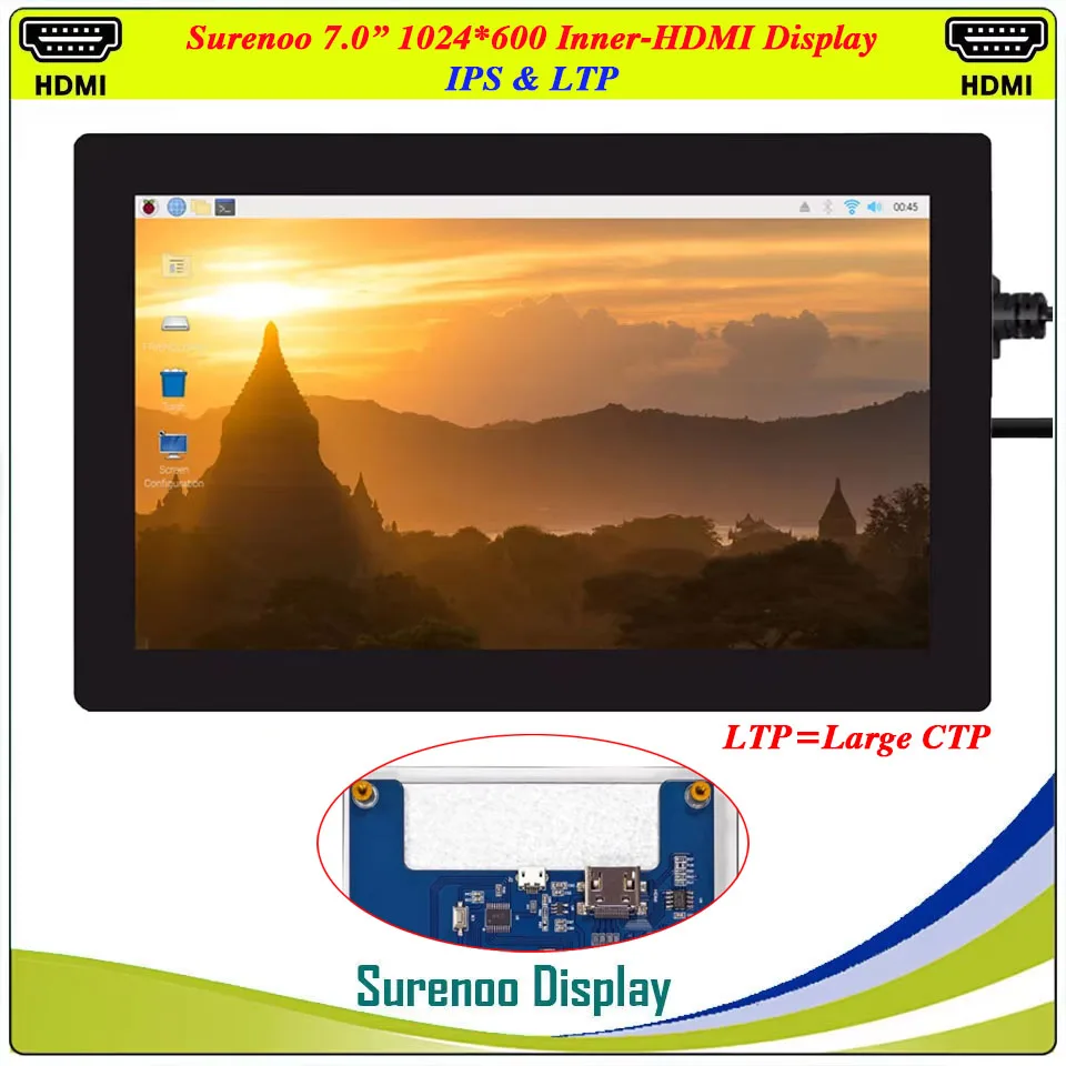7,0 "7 pulgadas 1024*600 interior Compatible con HDMI IPS LCD módulo Monitor pantalla USB Panel táctil capacitivo para RaspBerry Pi