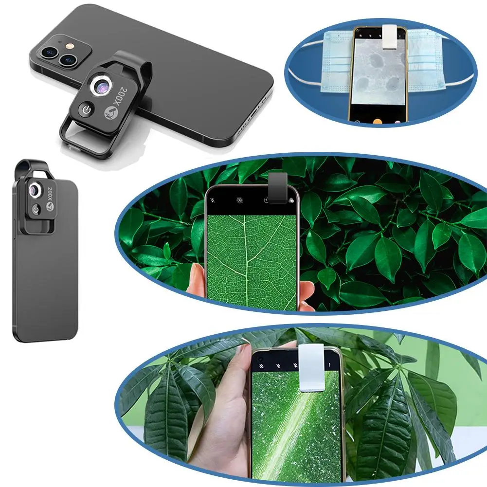 MS002 200X المهنية عدسة مجهر الهاتف مع مشبك الهاتف لمراقبة شعر الحشرات النباتية مجوهرات اليشم تقييم