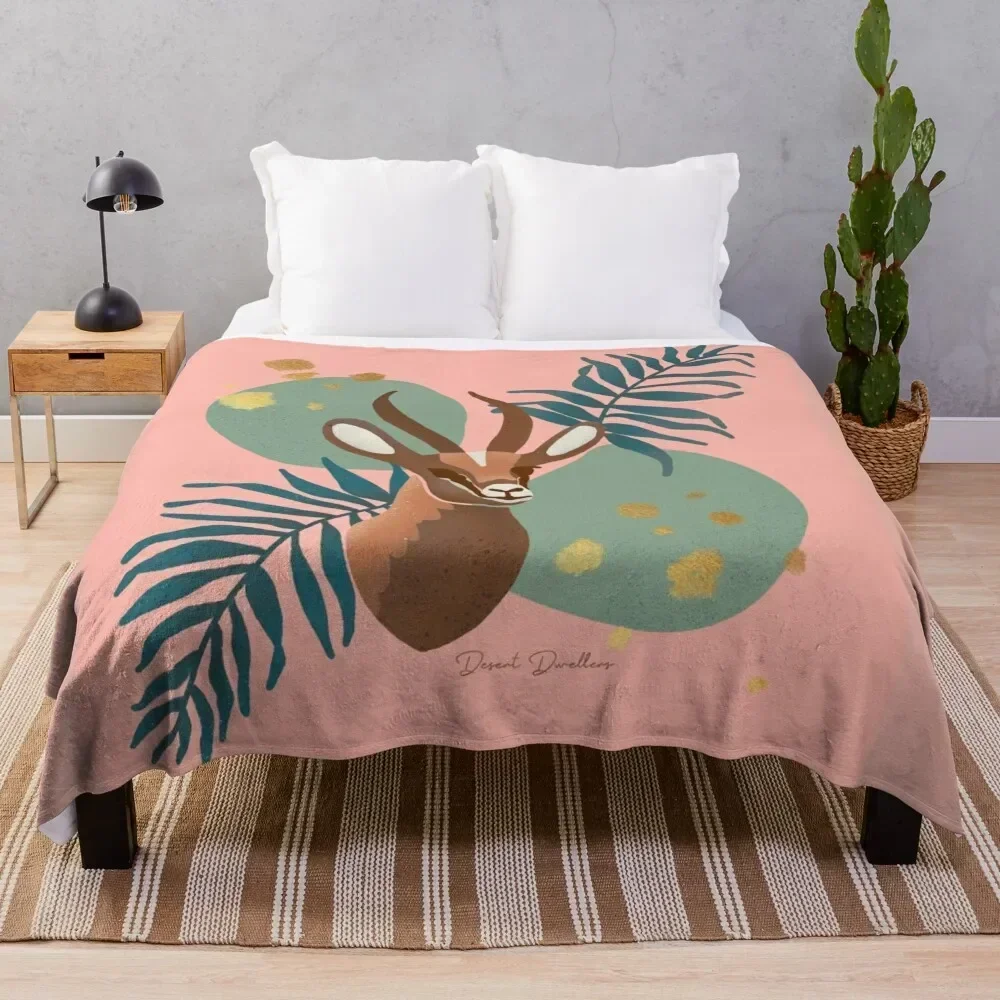 

Arabian Gazelle in Teal, Pink and Gold Throw Blanket Cozy Throw Blanket for Bed Sofa Chair