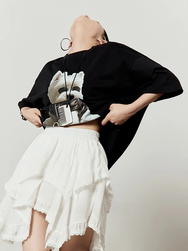 

Новый летний повседневный женский комплект 2025: белая юбка свободного кроя и топ Choco Bla T-irt ort Sve oulder Drop