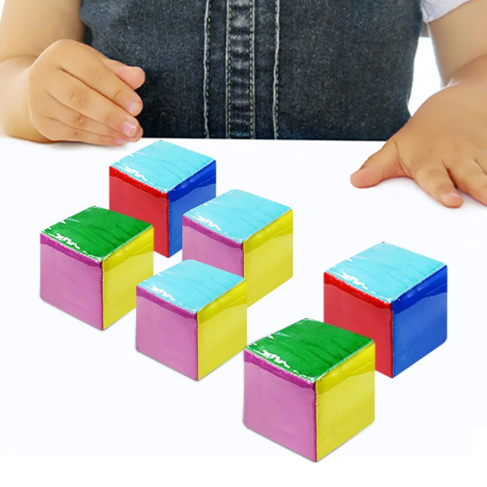 Plush Pocket Dice Stacking Blocks Sensory Toy for Babies Toddlers 6 Sided Clear Window Cube Insert Photos Letters Numbers