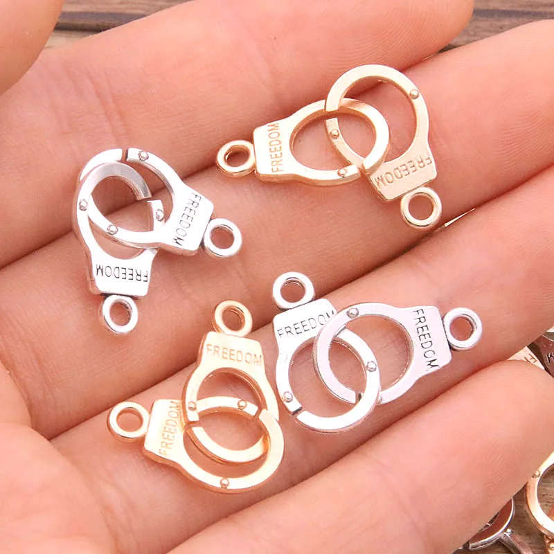 20Pcs 2 Color 2021 New Hollow Small Handcuffs Charms Connector Handmade Decoration Vintage For DIY Jewelry Making Findings