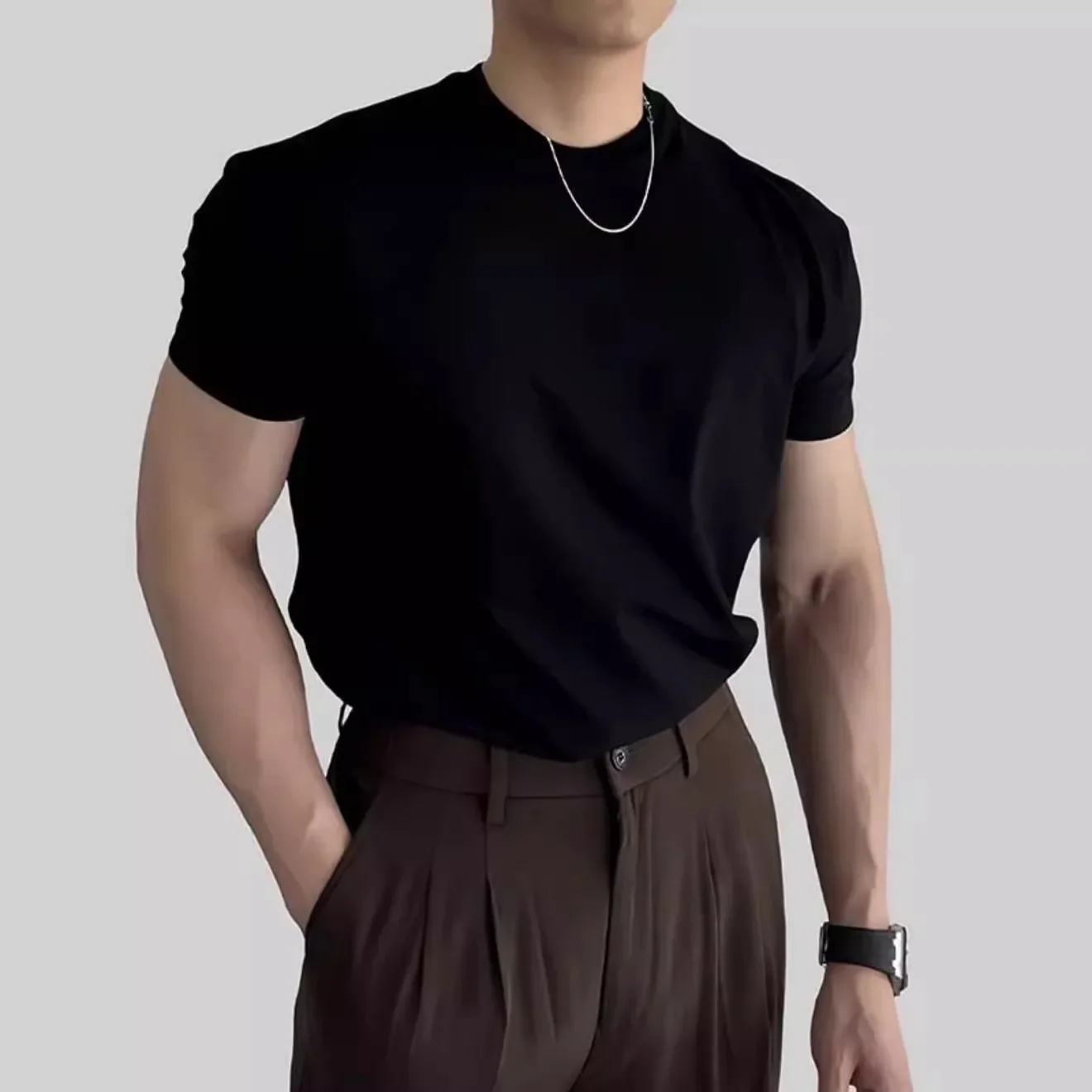 Men's Solid Color Crew Neck Short Sleeve T Shirt Comfortable Commute Stylish High Quality Slimming Versatile Breathable Soft Top