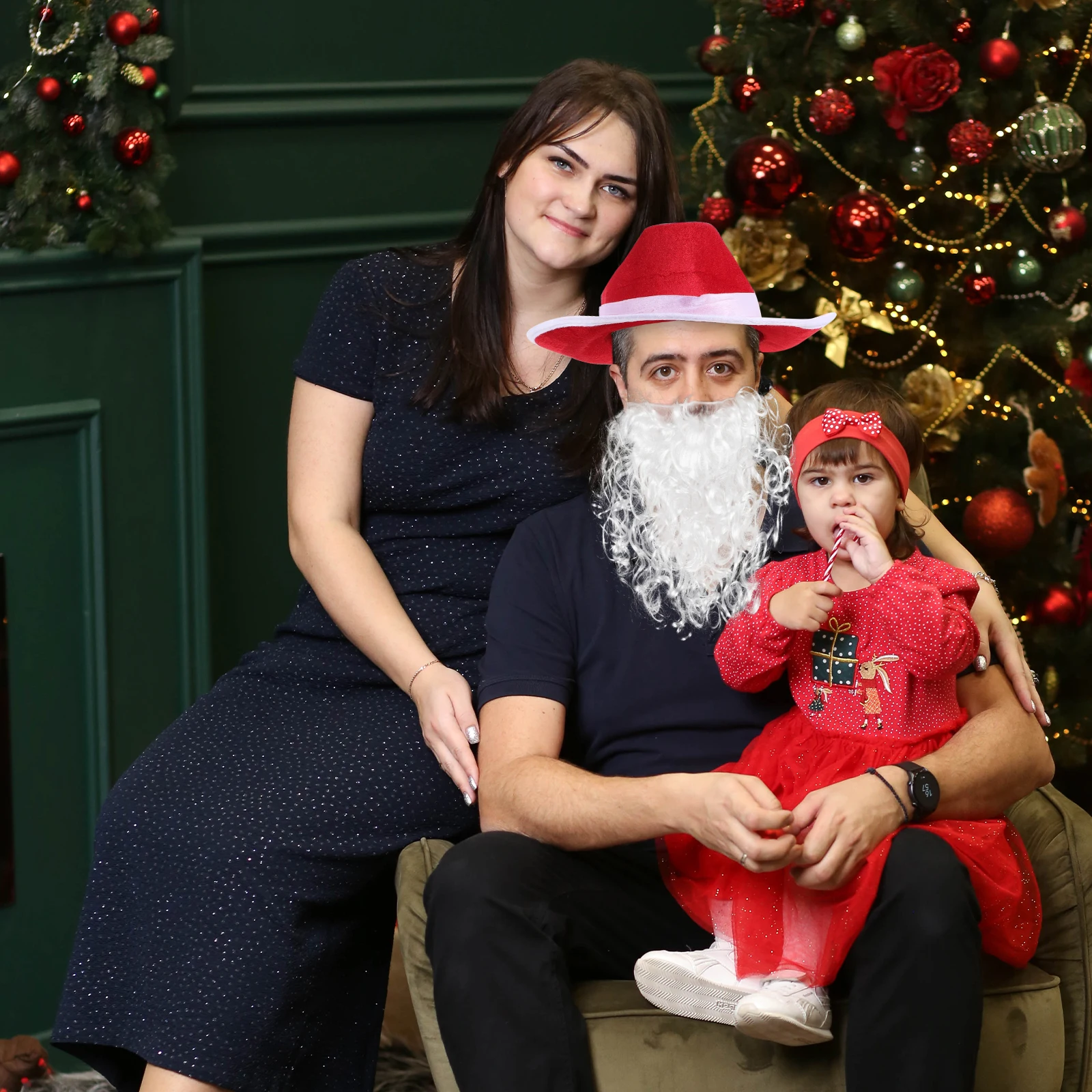 

1 set Christmas Party Cowboy Hat Jazz Hat Beard Kit Red Non woven Safe Realistic Santa Claus Cosplay Family Fun Toy