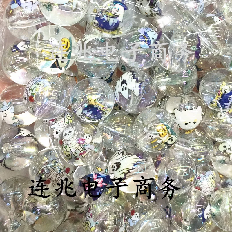 5pcs ghost cartoon anime acrylic beads transparent background printed beads for diy jewelry making bracelets materials 16mm