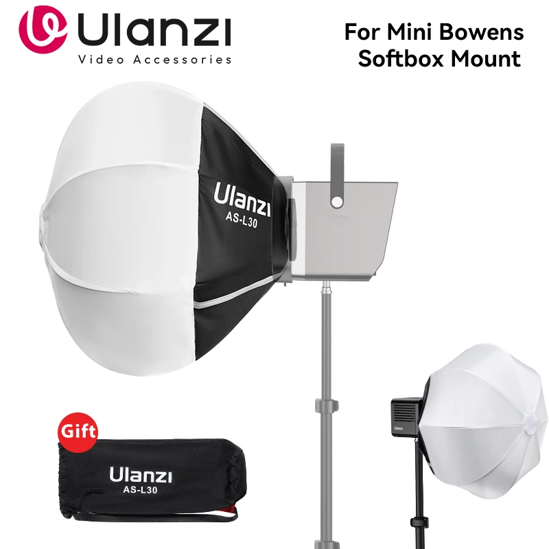 Ulanzi-minidifusor de bola de montaje Bowens, AS-L30, 30cm, portátil, Instalación rápida para Ulanzi LT028, 40W, COB LED