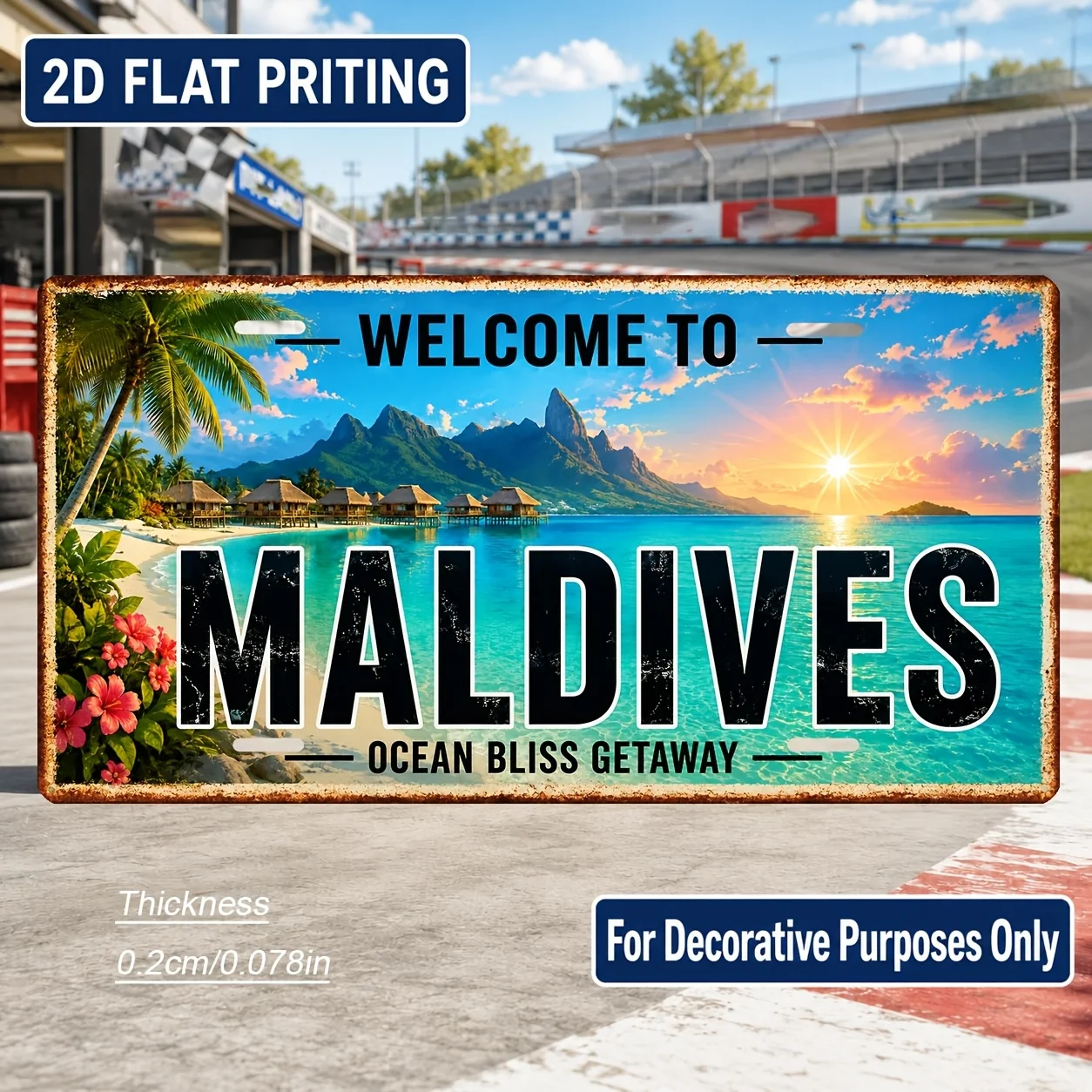 2D Flat, [2D Flat] 1pc Maldives-Themed Vintage Wall Sign - Retro Decor Suitable for Home, Bar, Office, Outdoor - Maldives-The