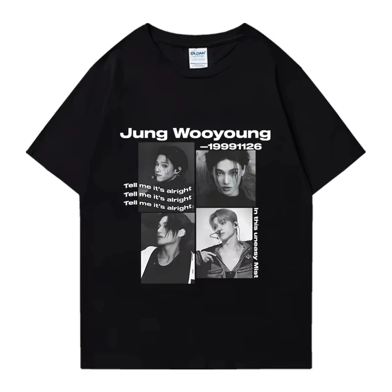 

2026 Kpop Ateez Wooyoung Graphic Black T-shirt Men Women Fashion Oversized Short Sleeve T Shirts Unisex Summer Tops