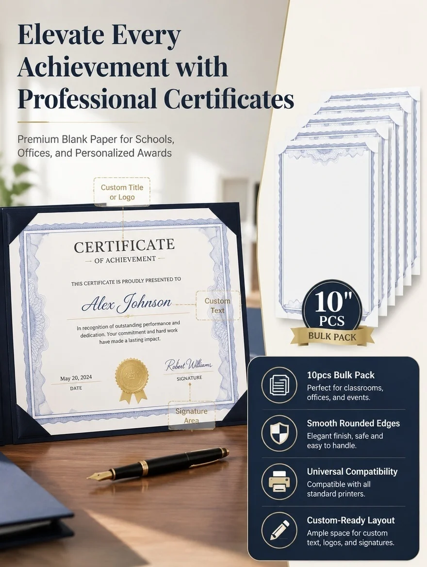 10Pcs A4 Blank Diploma Paper Printable Writable Certificate Paper for Graduation Certificates Awards Sports School Office