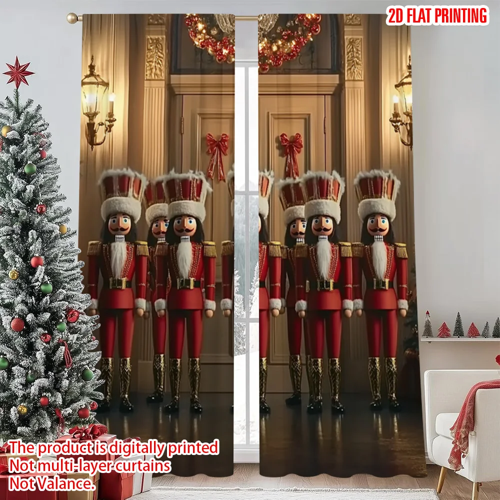 

2pcs 2D flat printing Christmas Window Drapes Christmas King Machine Washable Fabric Without Electricity Family Party Decoration