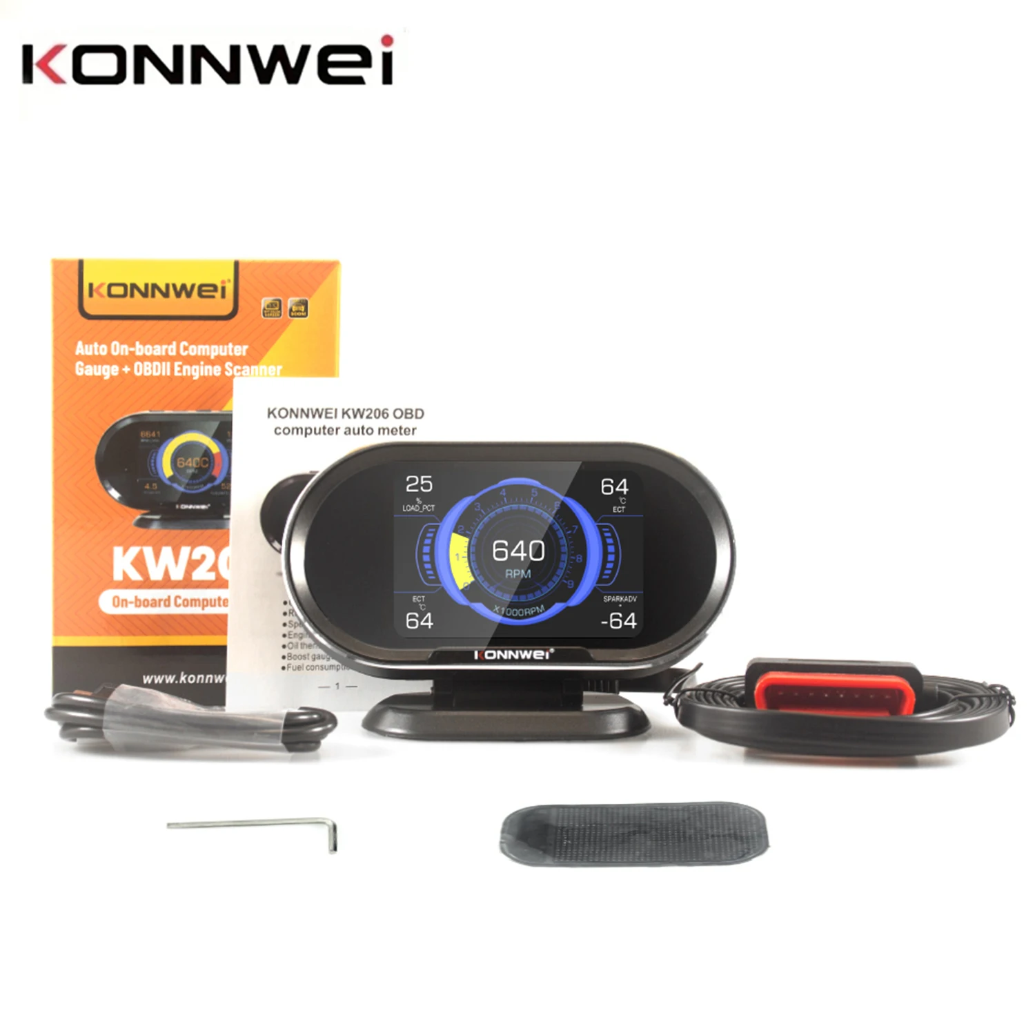 KONNWEI KW206 OBD2 Car On-Board Computer Auto Digital Computer LCD Display Scanner Fuel Consumption Water Temperature Gauge HUD