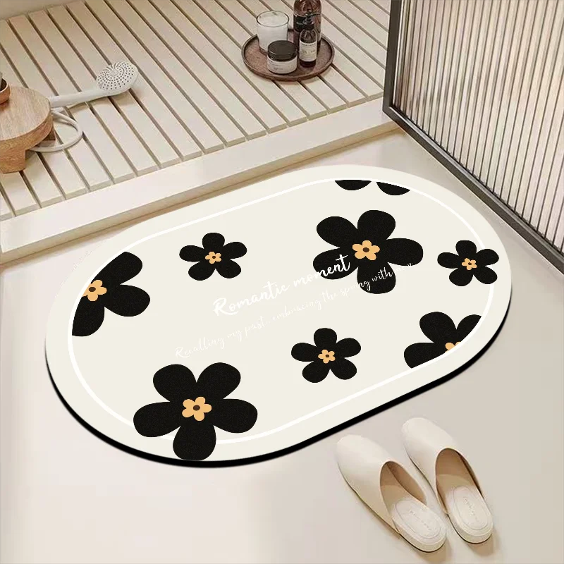 VIKAMA Retro Three Cat Diatom Mud Bathroom Floor Mat with Water Absorption, Quick Drying, Anti Slip, Light Luxury Floor Mat