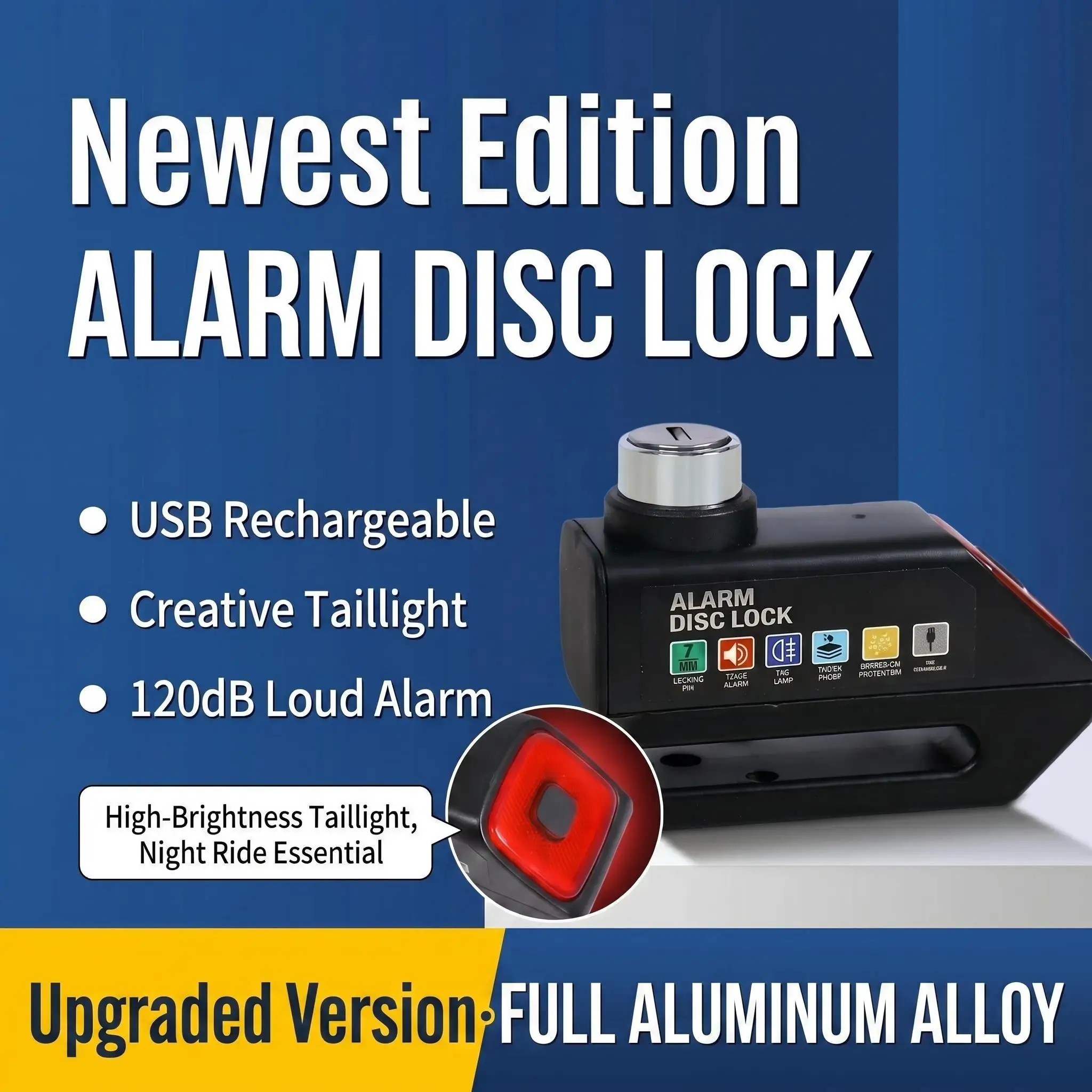 Upgraded Waterproof Motorcycle Disc Brake Lock with 120dB Alarm & Reminder Cable — Anti-Theft Padlock for Bike, Scooter, Easy Installation