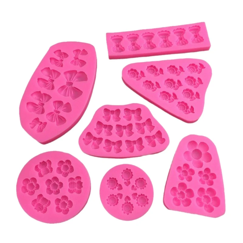 Preciosas flores de dibujos animados arco abeja Fondant moldes de silicona DIY Cupcake Fondant pastel decoración Chocolate caramelo molde para hornear