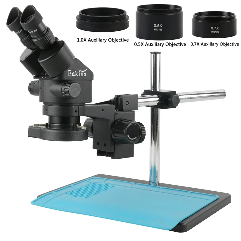 Microscópio Binocular Estéreo de Laboratório com Suporte de Metal de Tamanho Grande com Zoom 35x-90x Mais Lente Objetiva Auxiliar 05x 2x 07x 1x para Solda Pcb