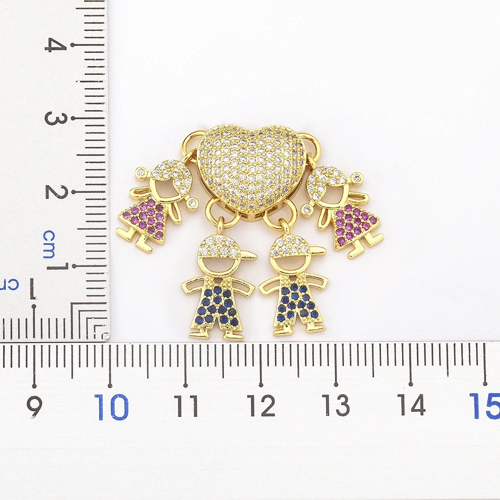 Nidin Fashion Hot Family Member Pendant Necklace Micro-Studded Zircon Love Heart Parent-Child Jewelry Mother's Day Gift