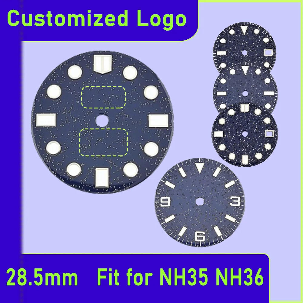 

28.5mm NH36 NH35 Starry Watch Dial C3 Blue Luminous Fits NH36 NH35 Automatic Movement Watch Accessories Custom logo