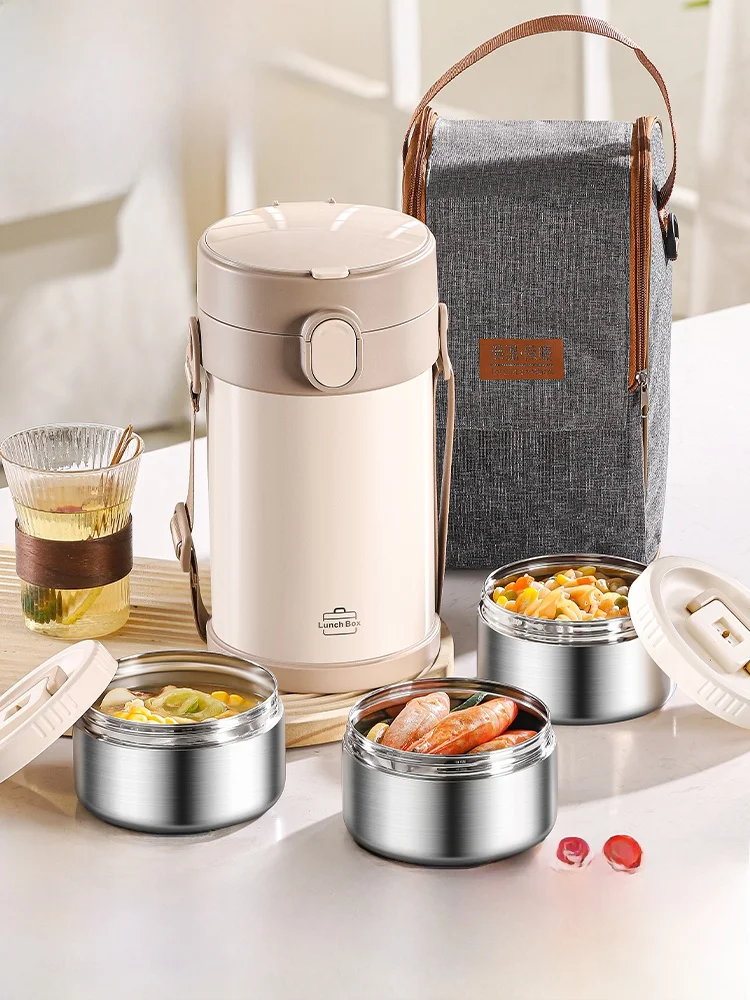 

Большой многослойный термос-ланчбокс из нержавеющей стали для офисных работников и студентов, сохраняющий тепло до 24 часов