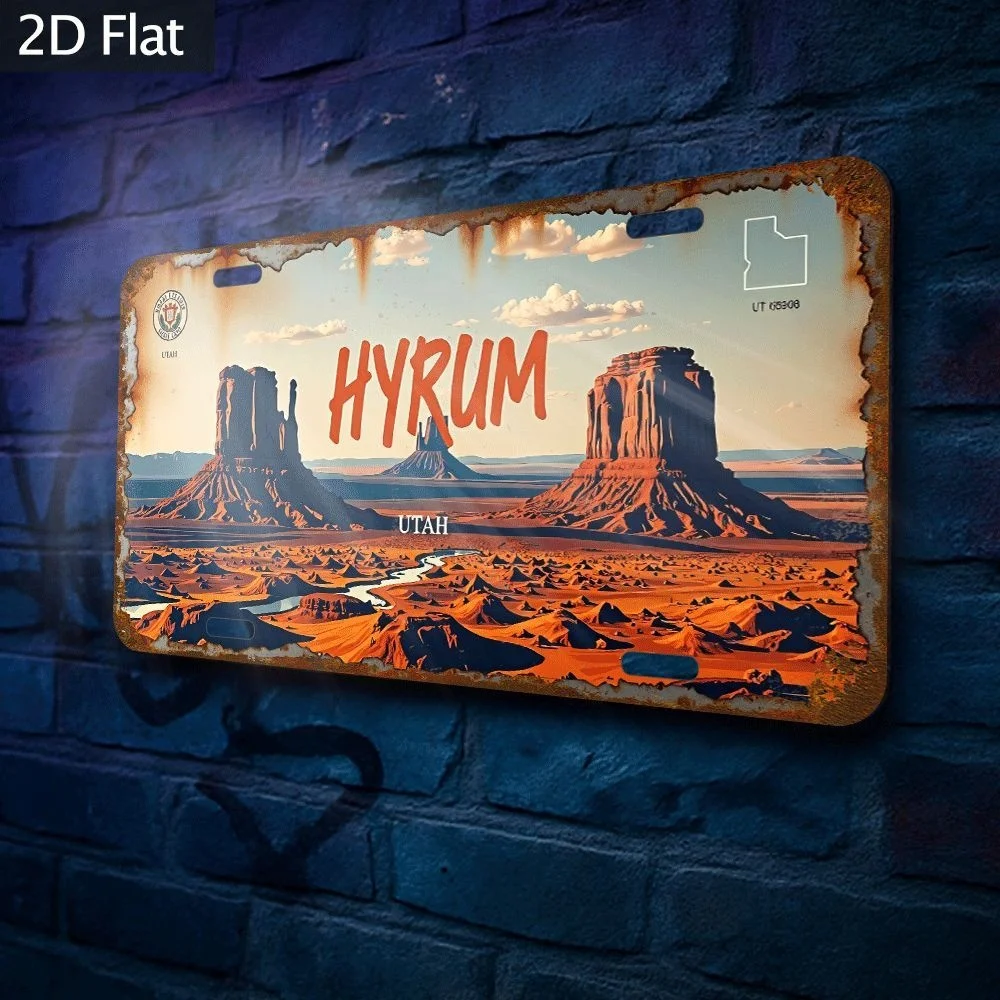 2D Flat - [Open ]2D Plane, 1pc Vintage Metal Sign 2D Plane Industrial Mural with Monument Valley And Utah Scenery, Rustic