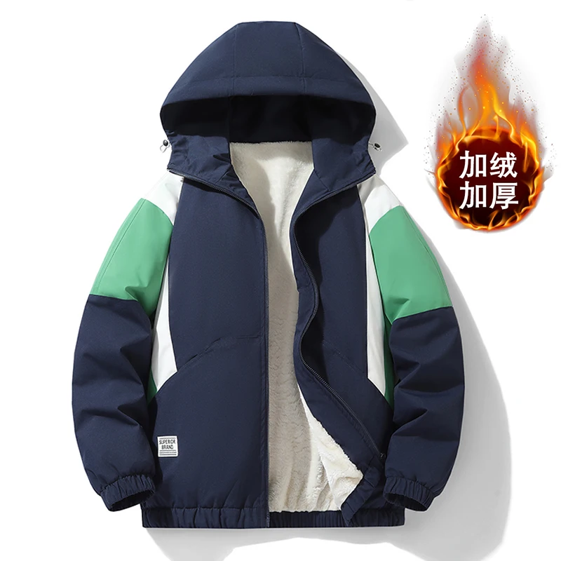 

Men Sports Jacket Winter Thickened Fleece Windproof Waterproof Oversize Trendy School Uniform Outerwear Puffer Jackets for Men