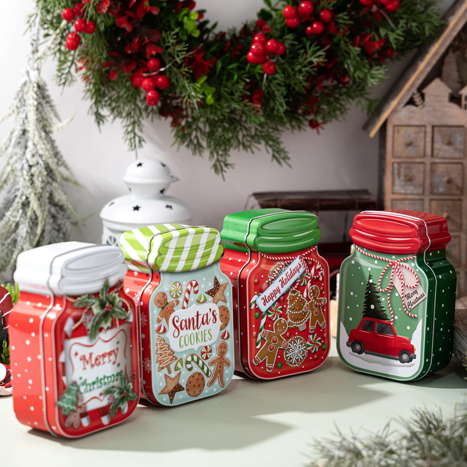 Christmas Tin Can Decorations Party Candy Box Decorative Items Festive Themed Ornament for Holiday Decorations