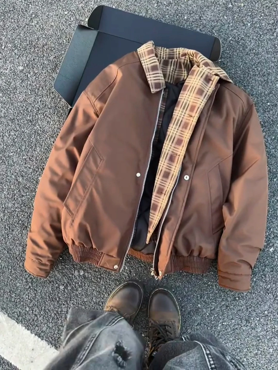 

Plaid ort Flight Jaet Cotton Coat Men Winter Meral Color Collar Baseball ort Cotton Outerwear Youth Faion Warm Thiened