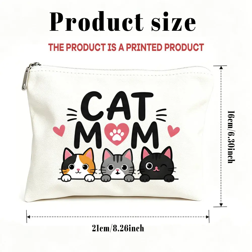 Women Cat Themed Makeup Bag Toiletry Pouch Zipper Closure Cosmetic Travel Birthday Gifts Mom Daughters Cat Ladies Compact Gift