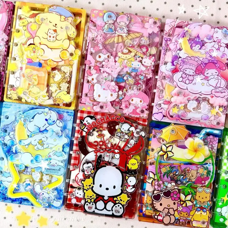 

Блокнот A7 Sanrio Little Twin Stars Pompom Purin, розовый, акриловый, с функцией встряхивания, со сменными внутренними страницами, для студентов, гостевая книга