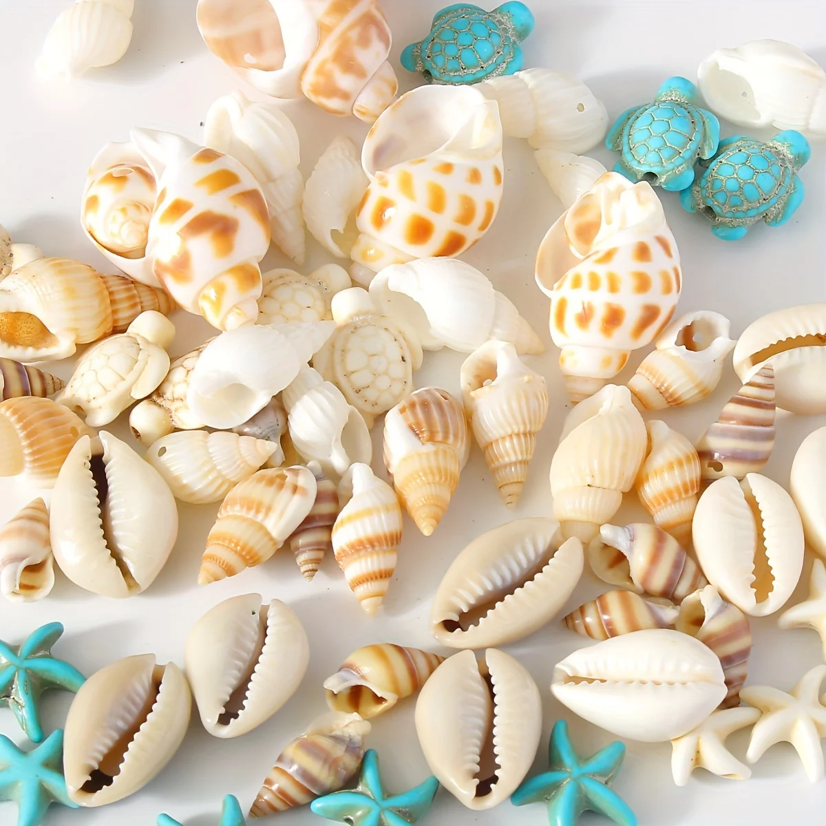 65 Natural Shell Pendant Sets Of Various Sizes For Diy Jewelry Making, Including Hand Drilled Shells, Starfish, And Pendants