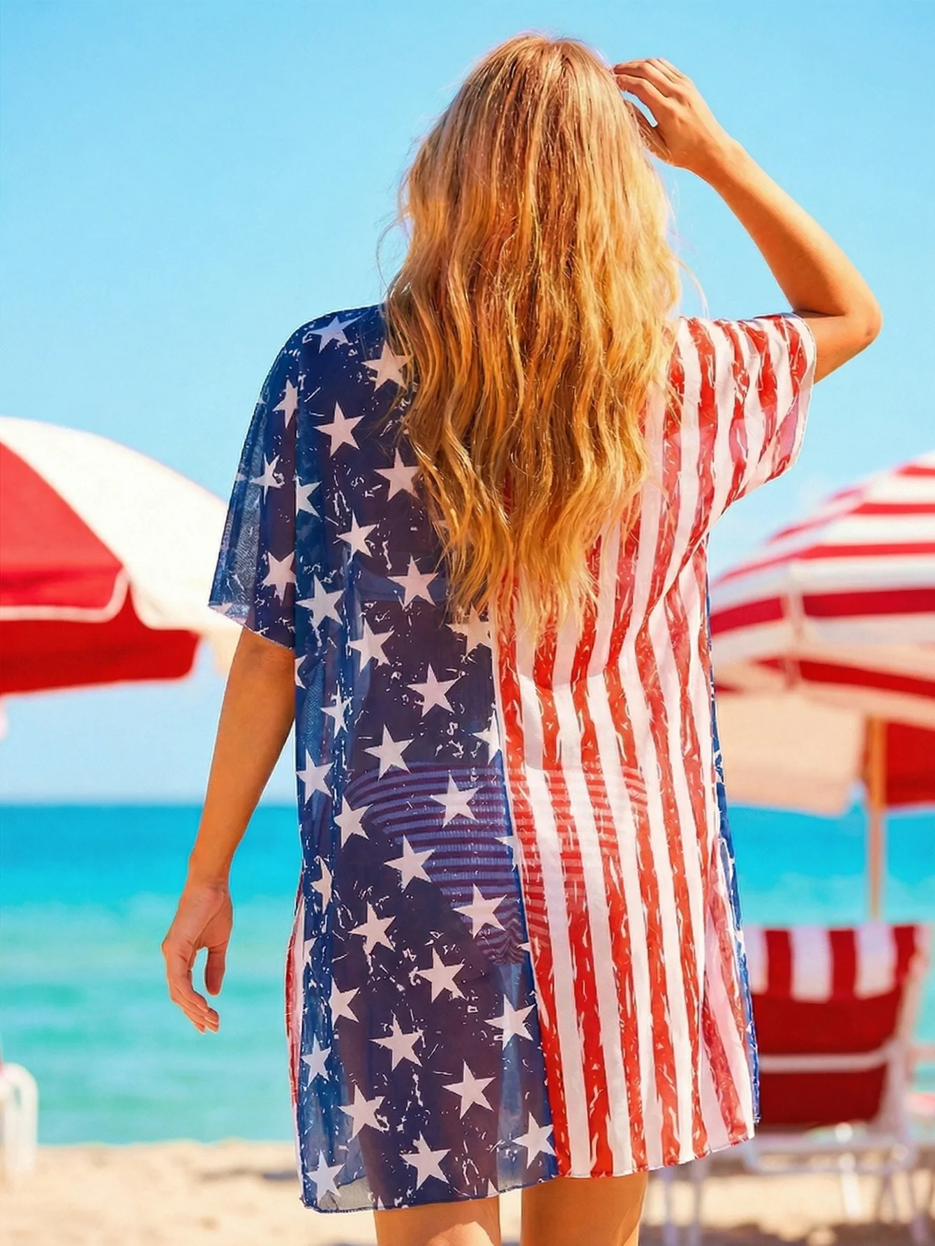 2026 Women's American Flag 3 Piece Bikini Set Push Up Tummy Control UPF 50+ Halter Top Cover Up Swimwear Beach Vacation Swimsuit