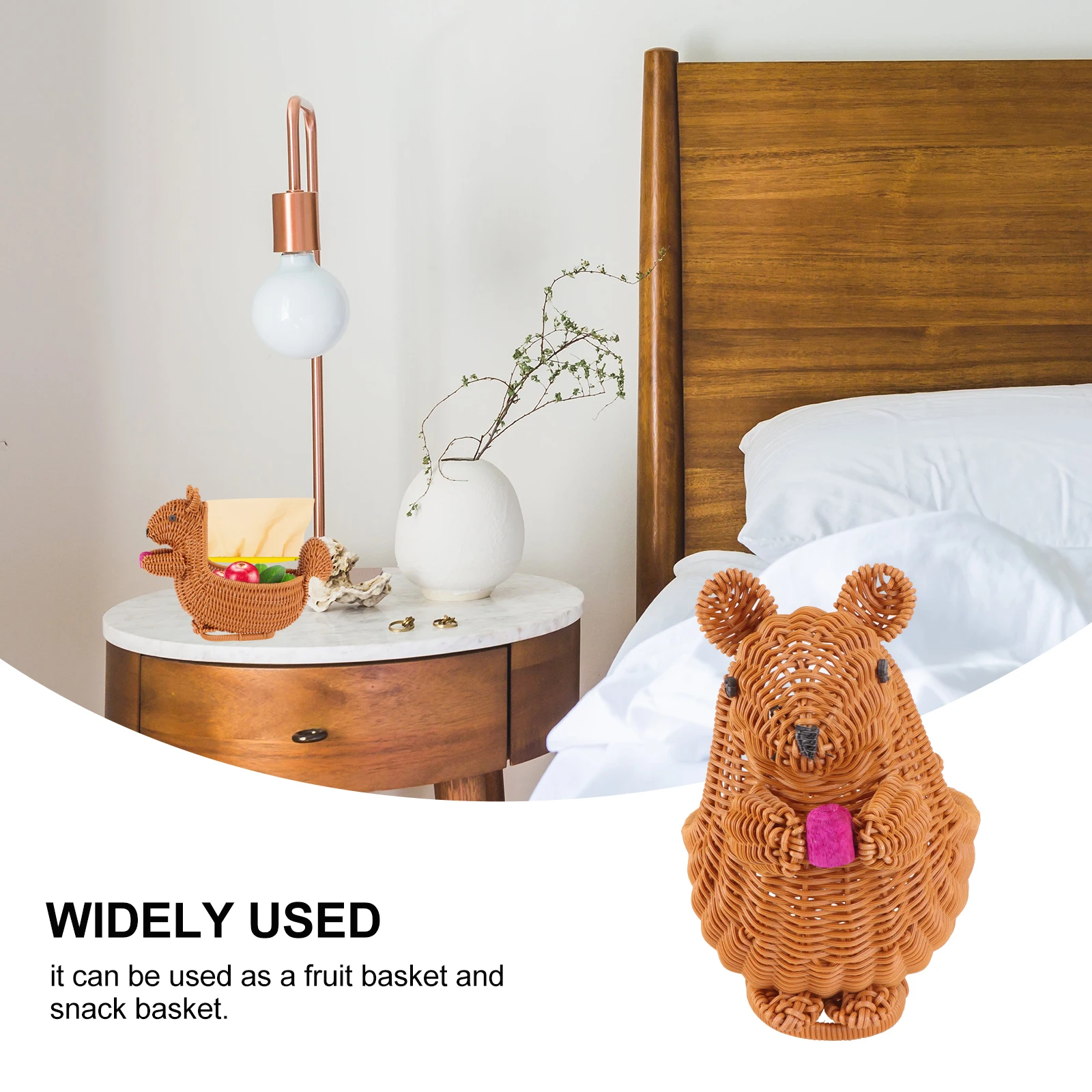 

Creative Squirrel Shaped Woven Basket Rattan Brown Large Storage Tray Desktop ganizer Fruit Container Kitchen Bar Accessories