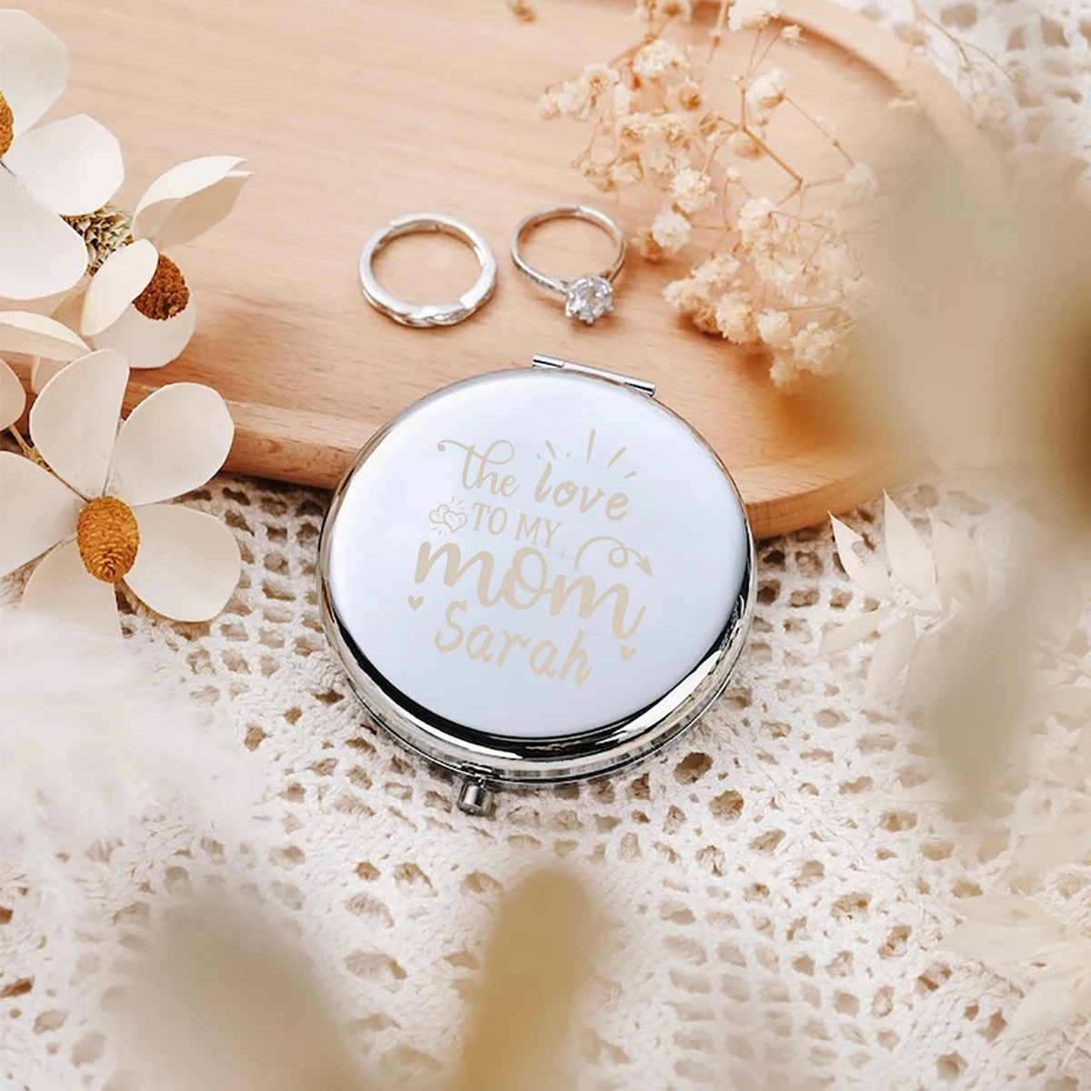 1 قطعة كارتون الحب لأمي مرآة اسم مخصص مع اسم دائرة مستديرة مرآة هدايا الزفاف الضيوف #1