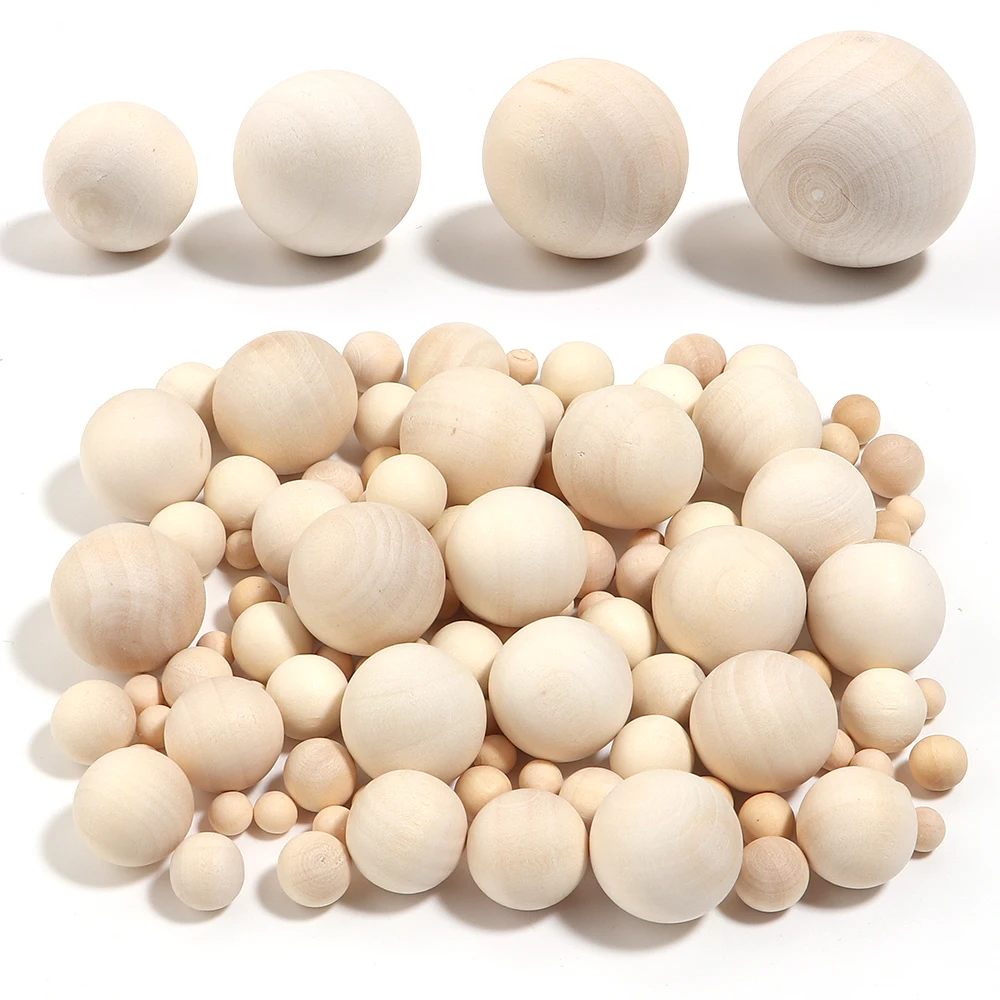 10-200pcs Natural Unfinished Wooden Beads No Hole Loose Spacer Wood Bead Solid Round Ball Bulk for Jewelry Making DIY Crafts