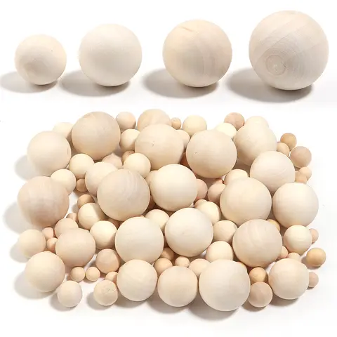 10-200pcs Natural Unfinished Wooden Beads No Hole Loose Spacer Wood Bead Solid Round Ball Bulk for Jewelry Making DIY Crafts