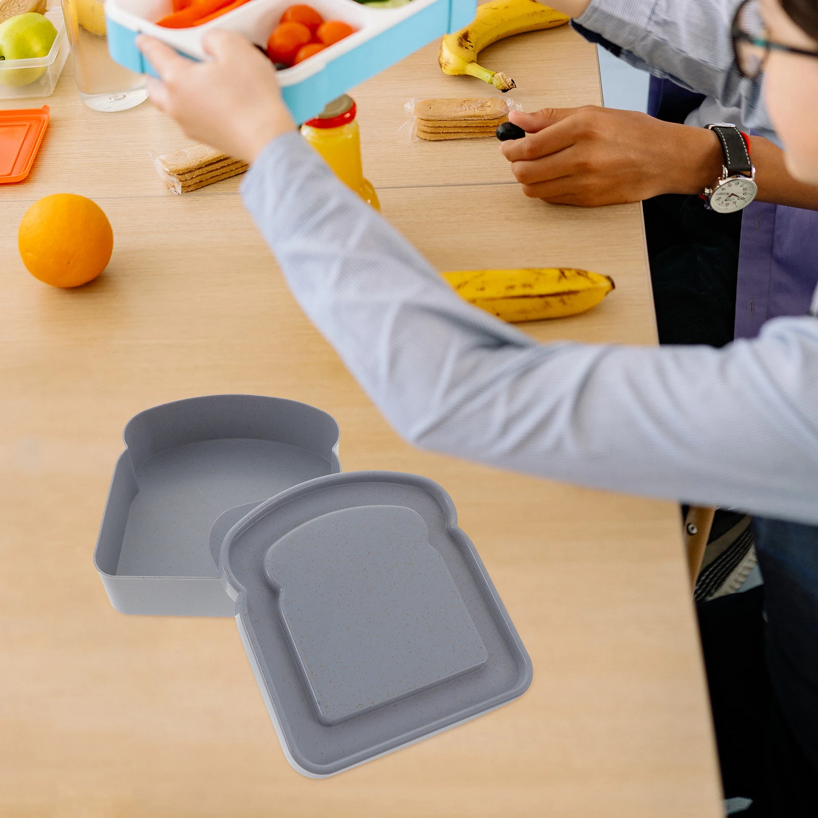

4 Pcs Sandwich Boxes Bread Storage Gray Portable Meal Containers Leak Proof Food ganizer Camping Use Lunch Box Sealing