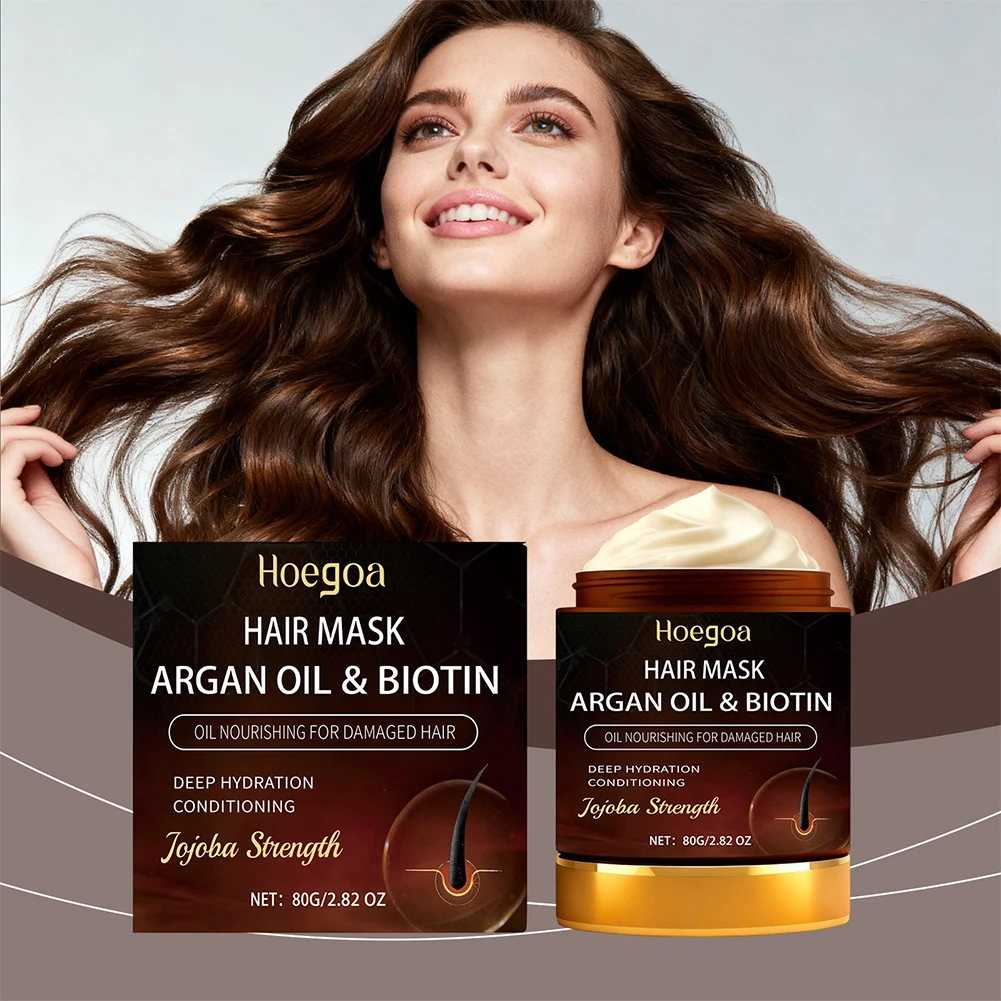 1pcs Argans Oil Biotins Hair Repair Mask Deep Conditioning Hair Fall Control Natural Shine Argans Oil Hydrating Hair Mask 80g