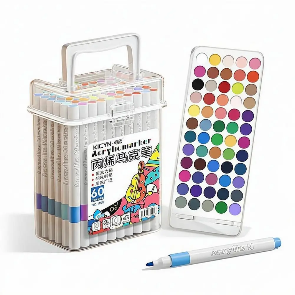Water-Washable Non-Bleeding Layerable Acrylic Markers Bucket-Packaged Colored Pens Waterproof For Kids Adults Coloring Books New
