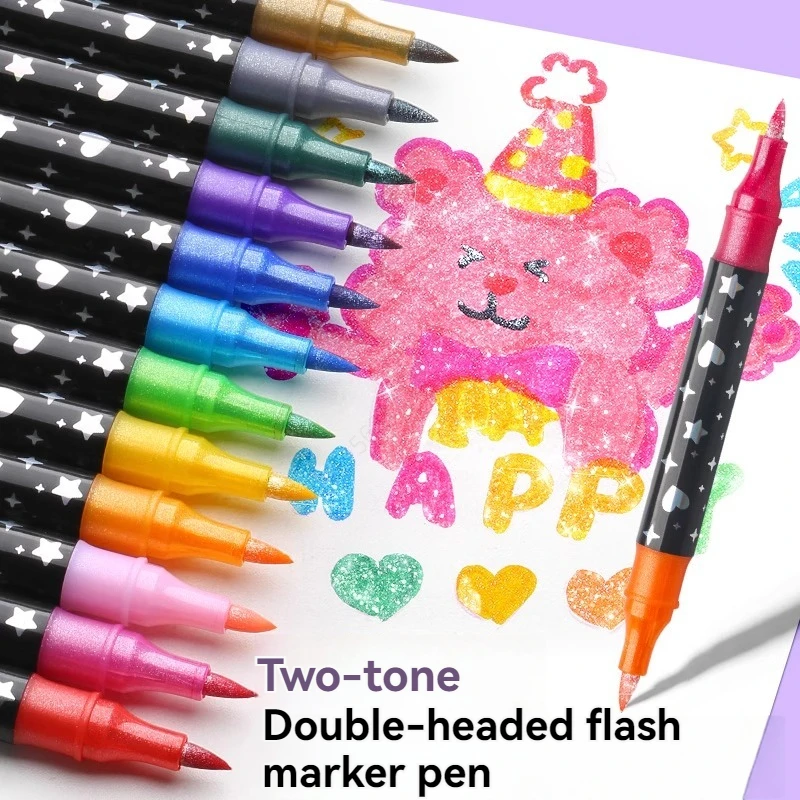 Glitzer-Textmarker-Set in 12 Farben, hochwertiger Kunst-Zeichenstift für Studenten, glitzernder Markierungsstift mit Schlüsselmarkierung