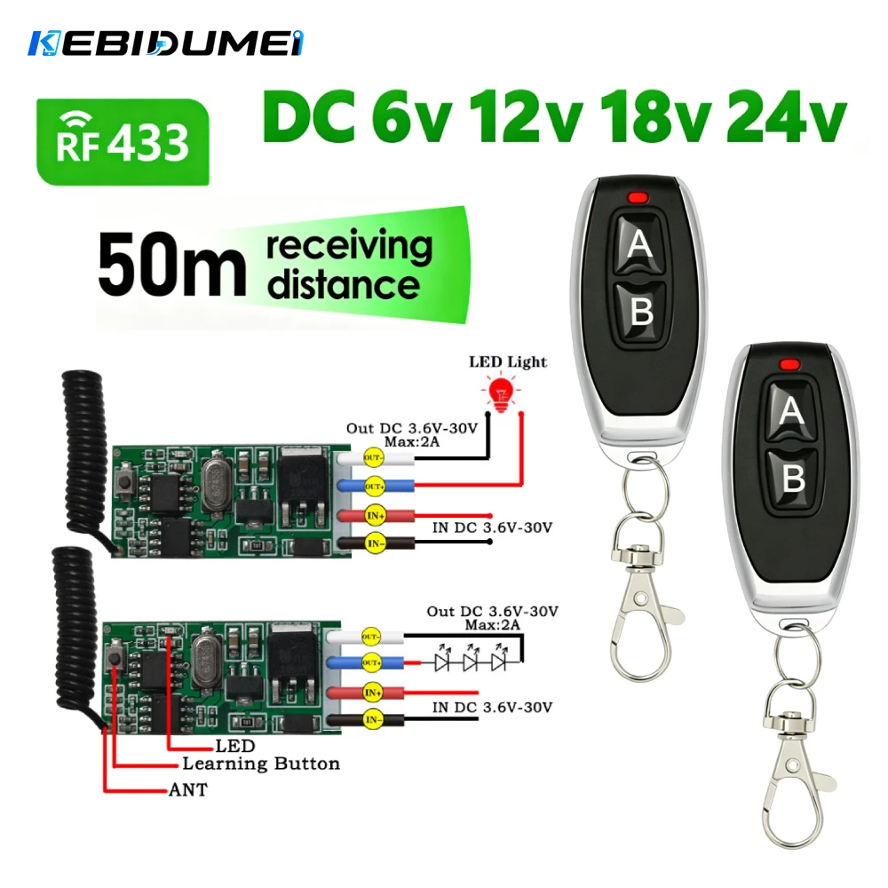 KEBIDUMEI 433 MHz Wireless Remote Control Switch Receiver 3.6V 12V 24V Mini Controller 50m Transmitter For Light LED DIY