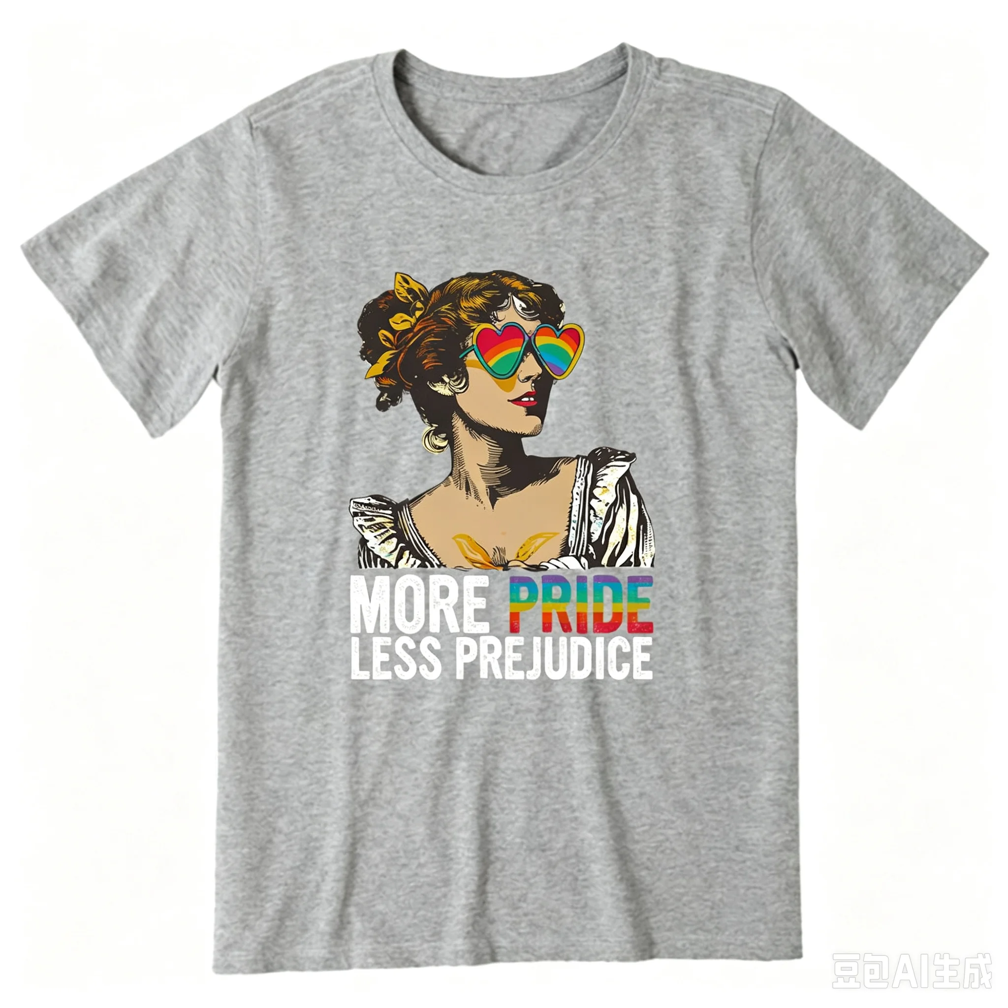 Retro Men's T-shirt, Women's More Proud Less Biased Rainbow Heart Sunglasses Pattern Casual Cotton Short Sleeved T-shirt