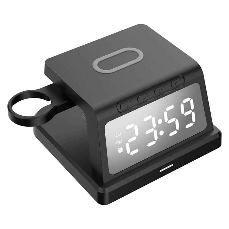 

4 In1 Wireless Charger Alarm Clock With 15W Wireless Charger Stand Charging Dock For Mobile Phone Earphone Smart Watch