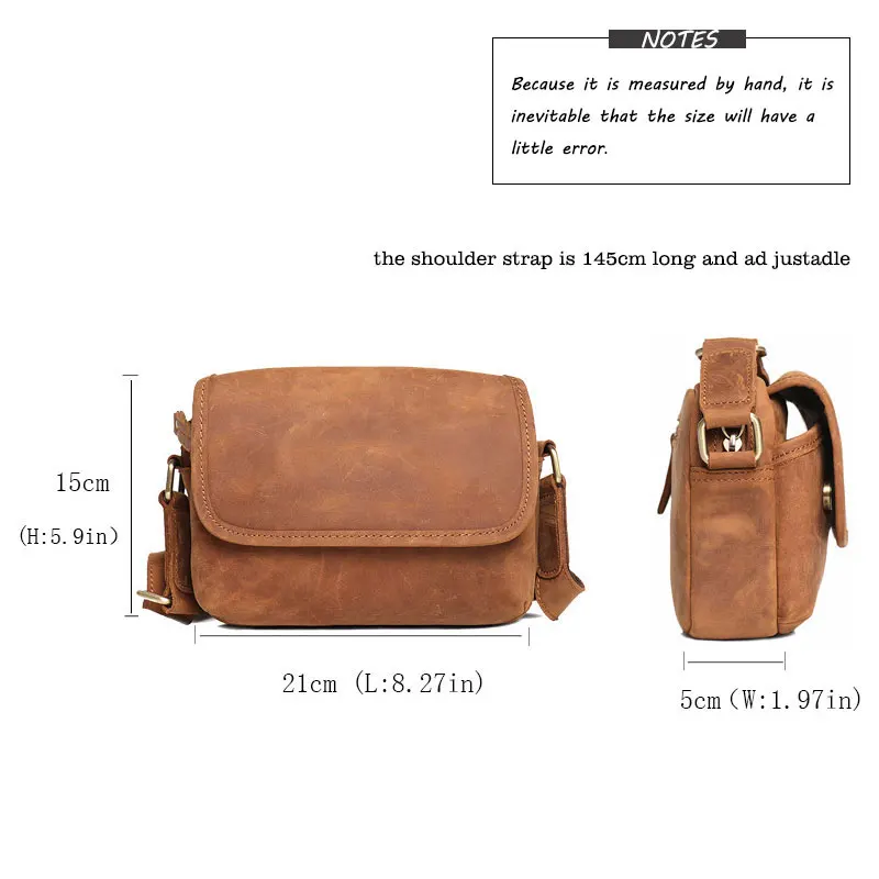 Crazy horse leather retro men\'s bag, genuine leather shoulder diagonal cross bag, large capacity iPad small square bag