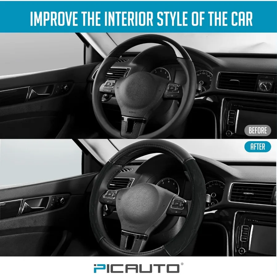 غطاء عجلة القيادة الحرير الحبوب الجلود عجلة توجيه سيارة حامي قبضة مريحة العالمي 14.515.5 بوصة المضادة للانزلاق التوجيه #5