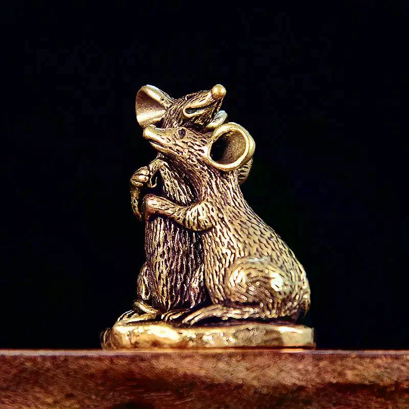 【New】Rat Small Statue Miniatures Desktop Ornament Antique Copper Love Mouse Figurines Living Room Home Decor Crafts Accessories
