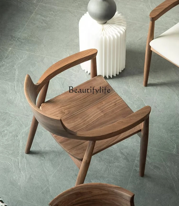 

2Solid wood full armrest black walnut chair Nordic home comfort back chair