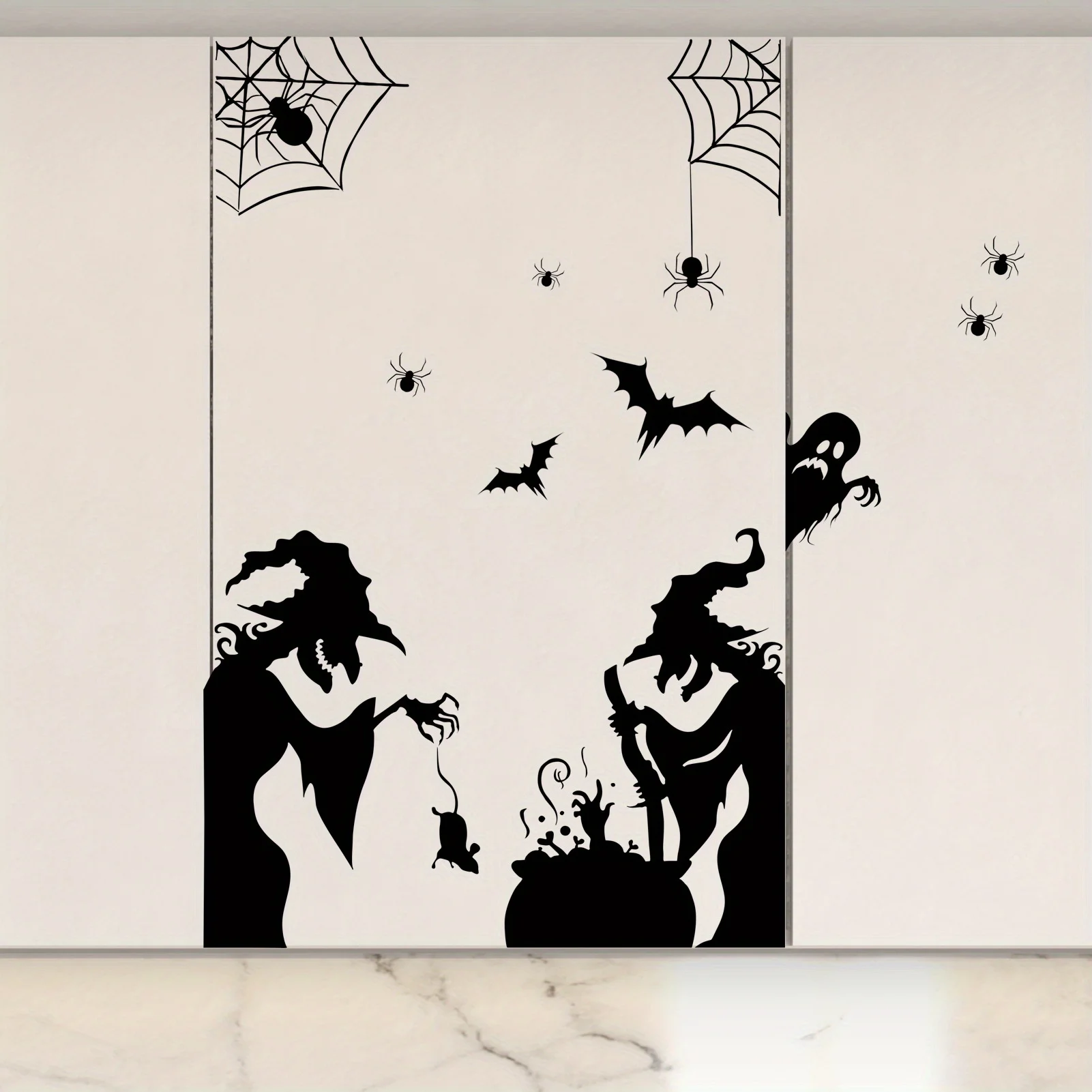 Halloween Elektrostatische Fenstersticker Gruselige Hexe Geist Fledermaus Maus Spinnennetz Muster Abnehmbare Glas-Heimparty-Dekorationen – Detail 4