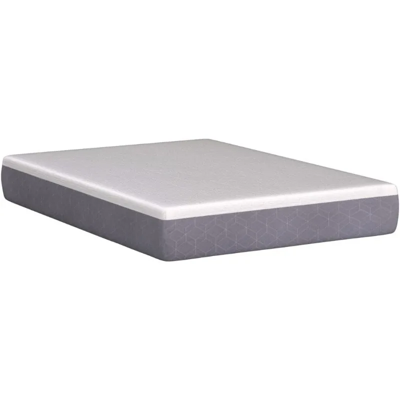 Basics Cooling Gel-Infused, Medium-Firm Memory Foam Mattress,Queen Size, 80 x 60 x 12 inches, White/Gray