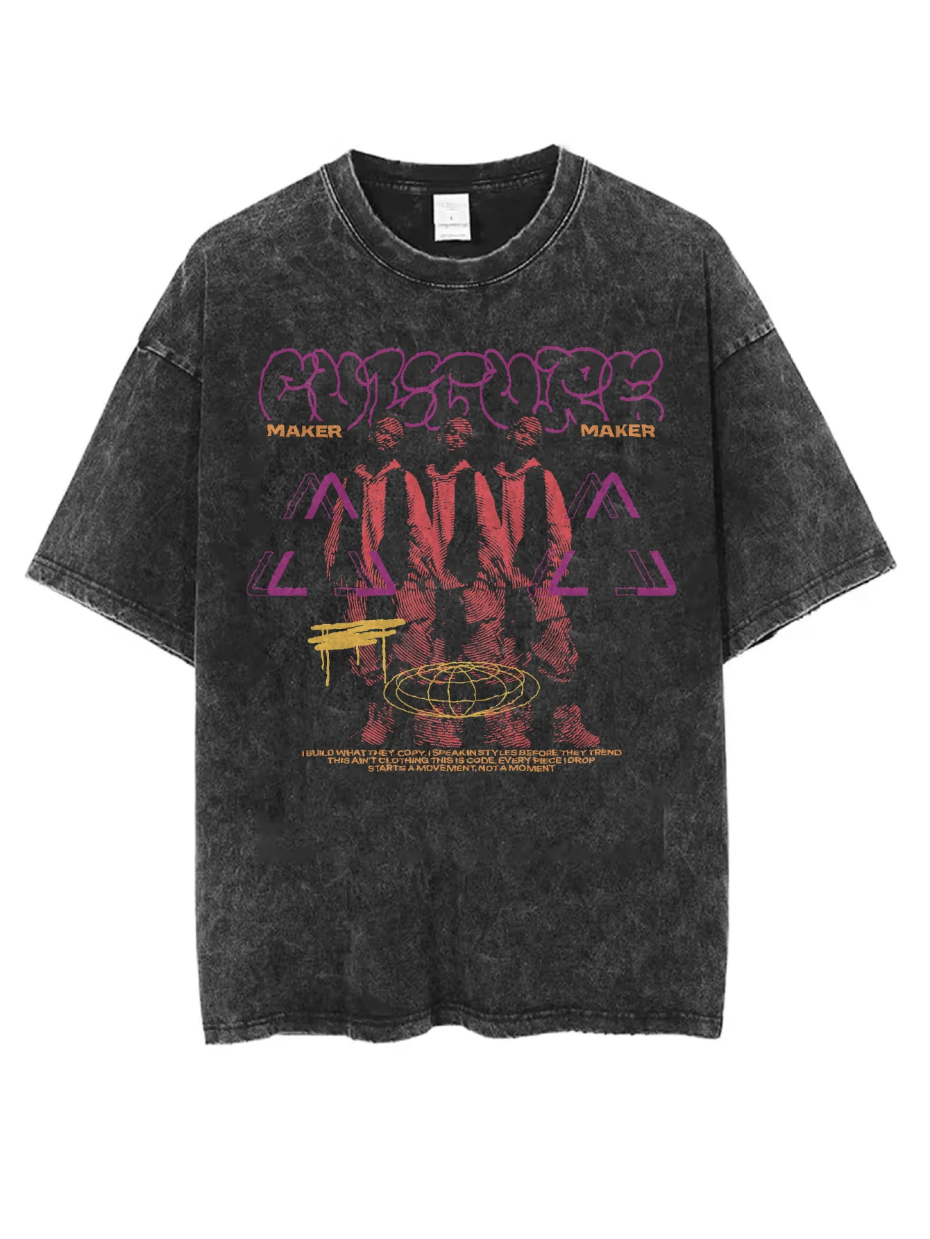 

CULTURE CONFLICT Black Washed Round Neck T-Shirt Loose Fit for Men Women Comfortable for Winter Christmas