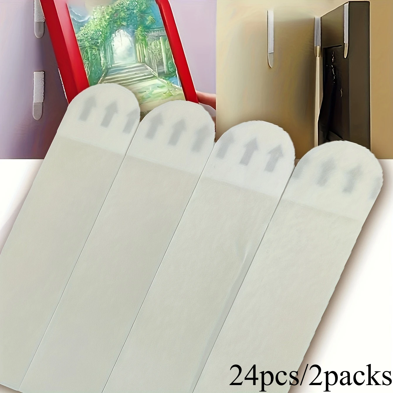 24pcs/2packs White detachable adhesive strips, without residual double-sided tape, suitable for frame installation,wall mounting